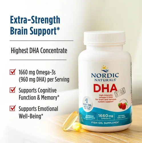 Miniatura 3 de Nordic Naturals DHA Xtra, Fresa - 60 geles blandos - 1660 mg Omega-3 - Fórmula DHA de alta intensidad para el cerebro y el sistema nervioso - Sin