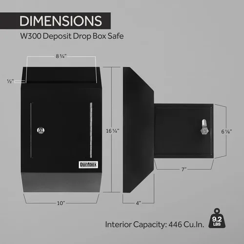 Miniatura 7 de Durabox Caja Fuerte de Depósito con Buzón de 10 x 4 x 16 pulgadas, Acero Resistente con Perfil Delgado, Buzón de Pared con Amplia Ranura de Depósito