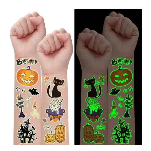 Partywind Tatuajes de Halloween brillantes de 295 estilos para decoración de fiesta de niños, suministros de fiesta de Halloween, regalos para