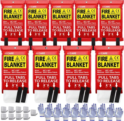 Miniatura 11 de JJ CARE Manta contra incendios, 4 paquetes con ganchos y guantes, 40 x 40 pulgadas, mantas de emergencia para el hogar y la cocina, alta resistencia