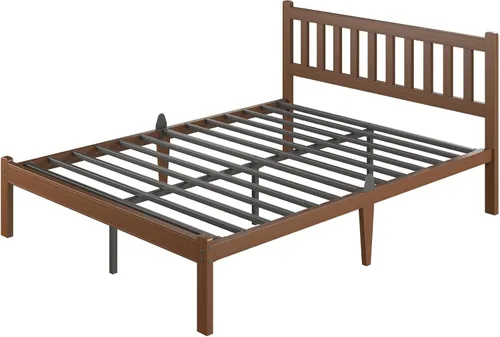 Miniatura 12 de Askeld Base de cama individual de madera con cabecero, plataforma de bambú sólido de 14 pulgadas de alto, no necesita somier, marco de cama