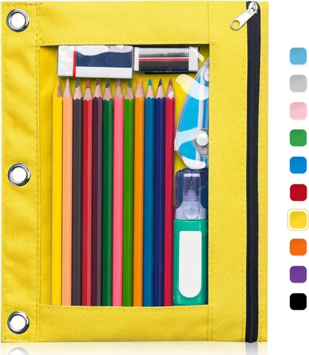 Miniatura 13 de Forvencer Estuche para lápices de 3 anillas, estuche transparente con cremallera suave, bolsa de lápices de gran capacidad con 3 ojales reforzados