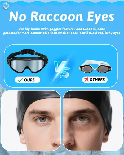 Miniatura 2 de Gafas de natación antivaho anti UV, visión amplia y sin fugas, gafas de natación y gorro de natación para hombres, mujeres, adultos y jóvenes Negro