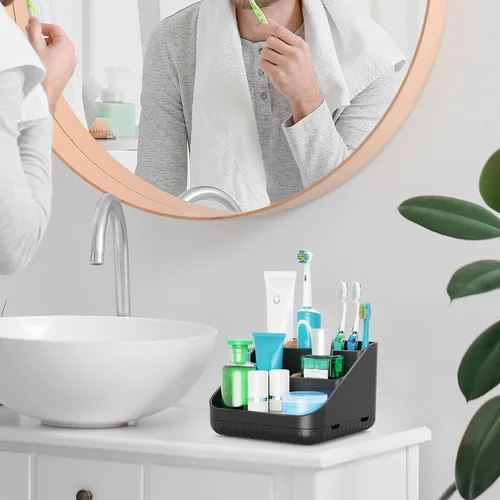 Miniatura 2 de Chintu Portacepillos de dientes para baño, organizador de encimera de baño, soporte eléctrico para cepillado de dientes, 6 ranuras para organización