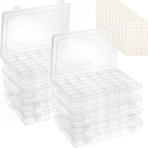 Miniatura 8 de Paquete de 2 cajas organizadoras de cuentas transparentes con divisores ajustables para contenedores de joyería, manualidades, 36 rejillas con 5 2