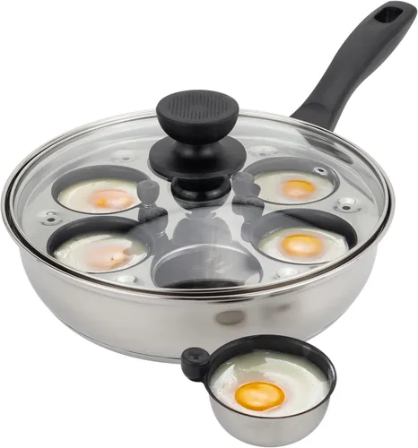 Miniatura 7 de MARSKITOP Sartén antiadherente para 4 huevos, olla para huevos escalfados de acero inoxidable, sartén escalfada sin PFOA, máquina de huevos