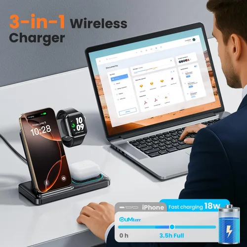 Miniatura 5 de DUMTERR Estación de carga 3 en 1 para Apple, cargador inalámbrico plegable para iPhone 17 16 15 14 13 12 11 Pro Max, estación de carga inalámbrica