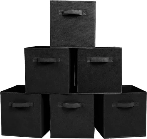 Miniatura 23 de PowerKing Cubos de almacenamiento plegables con asas, contenedores plegables de tela para estantes de armario, contenedores de almacenamiento Naranja