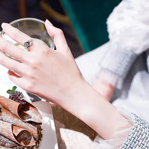 Miniatura 35 de Anillos abiertos ajustables de plata de ley S925, anillo de rosa para mujeres y adolescentes