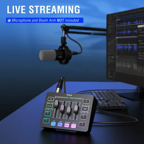 Miniatura 7 de FIFINE Mezclador de audio para juegos con paquete de cable XLR, mezclador de PC RGB de transmisión con cable de micrófono, interfaz XLR, atenuadores