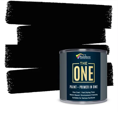 THE ONE Pintura e imprimación todo en uno, negro mate, 8.5 onzas líquidas/250ml, fórmula de 1 capa, decoración fácil de interiores y exteriores para
