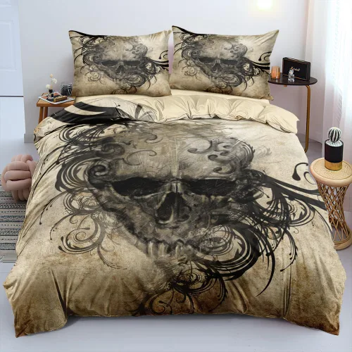 Miniatura 30 de Juego de funda de edredón con diseño de calavera de la muerte de Holiyjog, tamaño queen, juego de ropa de cama gótica, funda de edredón con diseño