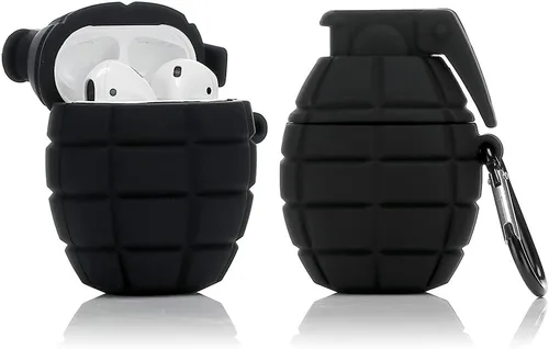 Funda de silicona compatible con Apple Airpods 1 y 2 [diseño de granada genial] [el mejor regalo para niños y niñas] (negro)