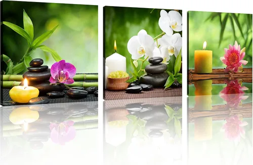 Miniatura 11 de TutuBeer 3 Paneles Arte Zen Decoración Spa Verde Bambú Decoración Rosa Aguas y Frangipani Imágenes Pintura Zen en Lienzo Impresiones Arte Bambú