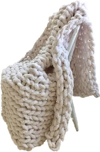 Miniatura 2 de Manta de punto gigante de hilo de chenilla de 2.2 lbs, color blanco arroz, tejido de ganchillo, para mamás
