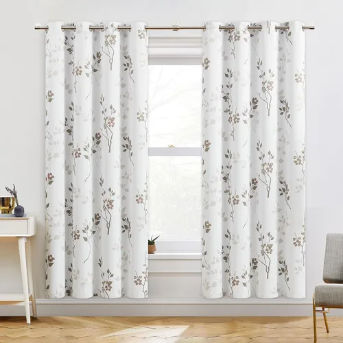 Miniatura 29 de Beauoop Cortinas Florales 100% Opacas de 54 Pulgadas de Largo, 2 Paneles para Dormitorio, Sala de Estar, Azul Gris y Blanco con Patrón de Flores