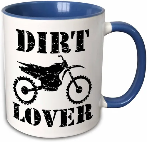 Miniatura 11 de 3dRose Ilustración envejecida de una moto de cross con texto negro amante de la suciedad 11oz taza negra de dos tonos