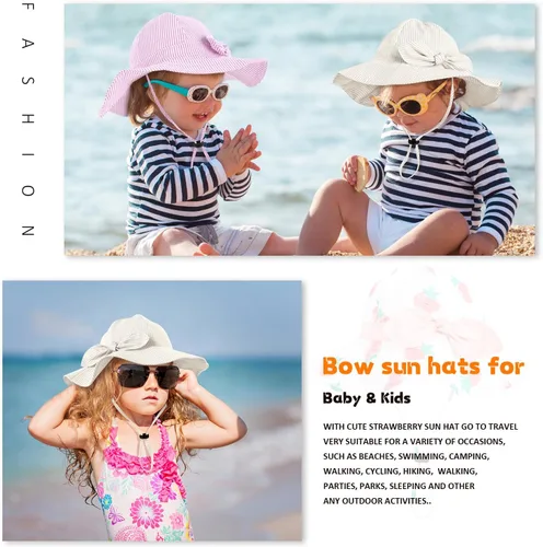 Miniatura 98 de Sombrero de sol para bebé niña con UPF 50+ sombrero de playa ajustable para exteriores con ala ancha