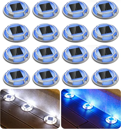 Miniatura 11 de Luces Solares para Entrada de Vehículos Luces de Muelle Impermeables Paquete de 4, 2 Colores en 1, Luces LED Solares de Cubierta para Exteriores