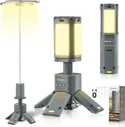 Miniatura 9 de SakerPlus Luz portátil para campamento, linterna telescópica de campamento de 14000 mAh con fuente de alimentación recargable, lámparas magnéticas