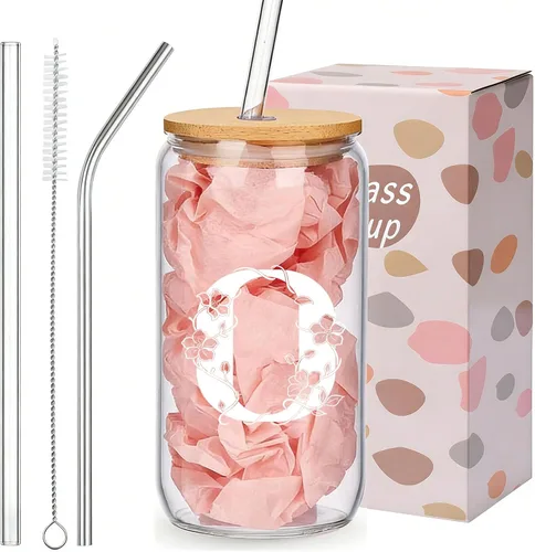 Miniatura 21 de Regalos personalizados para mujeres, tazas de vidrio con monograma con tapas y pajitas, regalos personalizados para mujeres, vasos de café helado