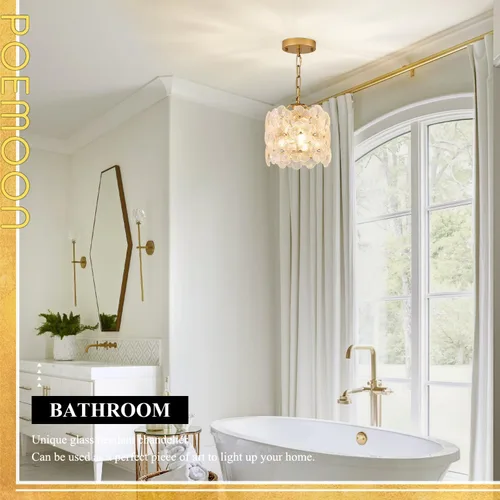 Miniatura 9 de Lámpara colgante de cristal dorado, paquete de 1 lámpara colgante de techo pequeña con flores modernas, 1 luz para cocina, isla, fregadero, comedor