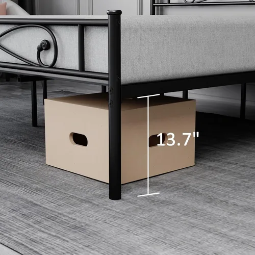 Miniatura 5 de Base de cama de plataforma metálica King con cabecero, soporte de listones de acero resistente, base de colchón, almacenamiento debajo de la cama