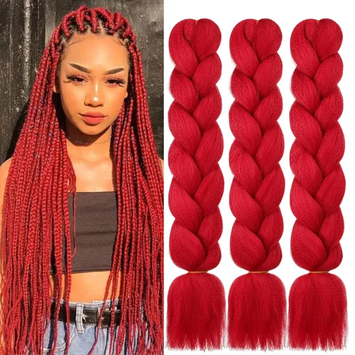 HAIRCUBE Cabello trenzado rojo de 24 pulgadas, 3 paquetes de trenzas de caja preestiradas, extensiones de cabello trenzado trenzado de ganchillo