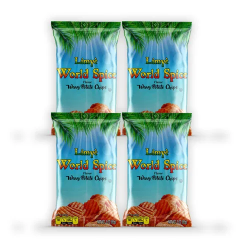 Limyé Papas fritas, sabor a especias mundiales, certificado Kosher, sin alérgenos, sin OMG, sin gluten, papas fritas veganas, 3 onzas (4P)