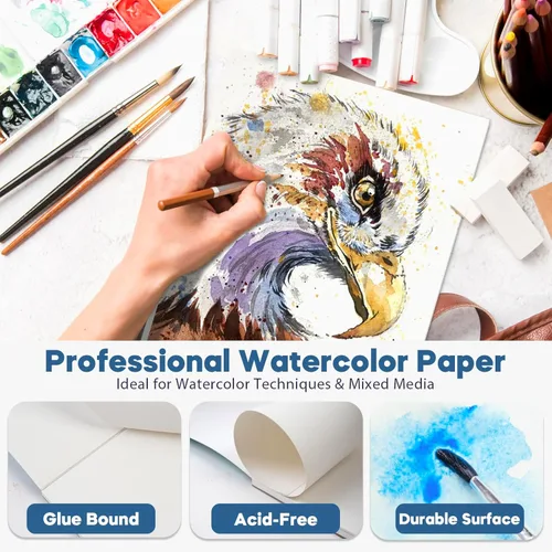 Miniatura 4 de CONDA Papel de acuarela de 9 x 12 pulgadas, paquete de 2 (32 hojas), 140 libras (300 gsm), bloc de papel de pintura de acuarela sin ácidos