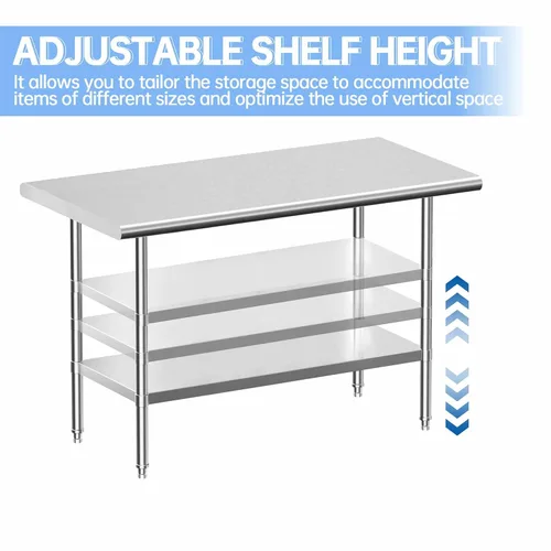 Miniatura 2 de Mesa de trabajo de acero inoxidable, mesa de trabajo comercial NSF con estante inferior y patas para restaurante, hogar y hotel, 24 pulgadas