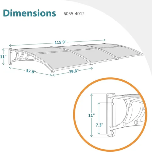 Miniatura 2 de MCombo 115.9" x 37.8" Toldo para ventana de policarbonato al aire libre, cortina para puerta de patio, cubierta de toldo, 6055-4012