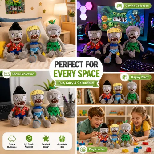 Miniatura 6 de Dyharnsty Juego de 3 bonitos juguetes de peluche de zombi, muñeca de peluche de PVZ para niños, grandes regalos para niños y fanáticos