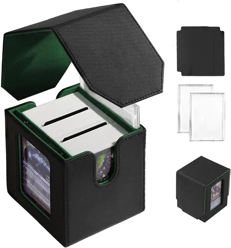 Miniatura 11 de MTG Caja de Mazo para Commander Display, Estuche de Mazo de Cartas que Cabe 100 Cartas con Doble Funda, Caja de Almacenamiento de Cuero Magic Negro