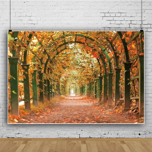 Miniatura 2 de shensu Telones de fondo de hoja de arce para fotografía, vinilo de 5 x 3 pies, túnel de jardín, hojas caídas de otoño, fondo de fotografía