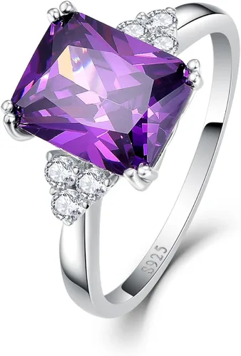 BONLAVIE Anillo de esmeralda creado de 5.3 quilates de 0.315 x 0.394 in, anillo de amatista, anillo de zafiro azul para mujer, plata de ley 925,