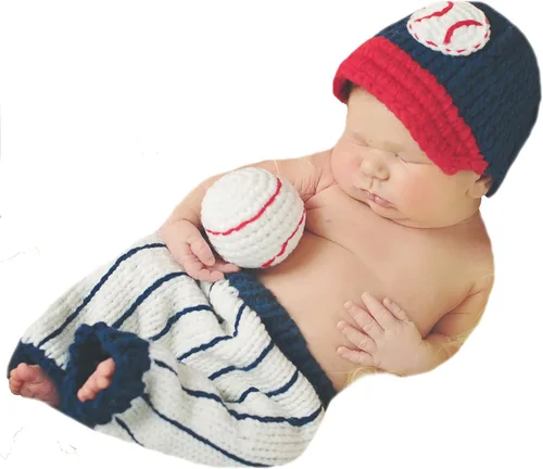 Melondipity - Juego de 3 piezas de sombreros de bebé para fotografía de béisbol, para niños recién nacidos, 100% acrílico, Azul marino, rojo, blanco