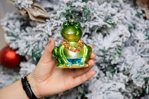 Miniatura 6 de Juego de 2 adornos de rana de vidrio soplado a mano para árbol de Navidad, adornos de Navidad de rana de vidrio colgante
