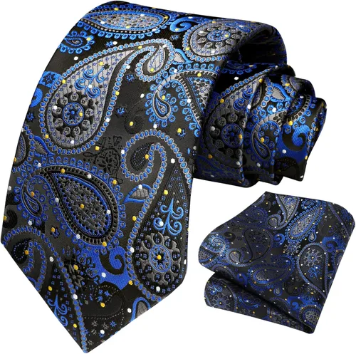 Miniatura 31 de HISDERN Corbatas para hombre, corbata de cachemira y bolsillo cuadrado tejido clásico floral para hombre, corbata de fiesta de boda