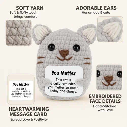 Miniatura 5 de DEYBA Gato de ganchillo de apoyo emocional: animales de ganchillo positivos, regalo inspirador para mujeres, hombres, parejas, amigos, familia