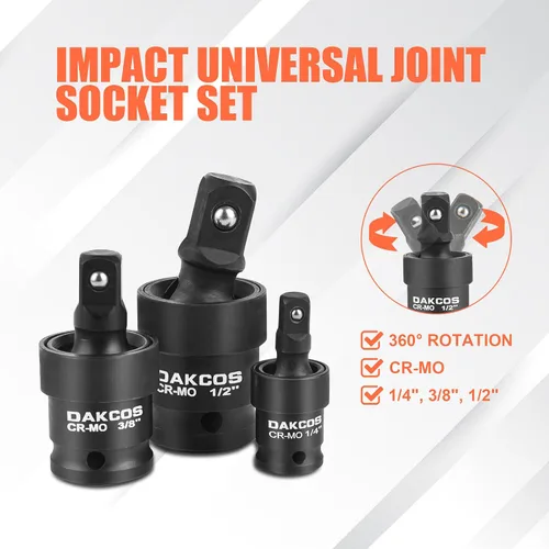 Miniatura 5 de DAKCOS Juego de adaptadores de enchufe de impacto de 17 piezas, incluye reductor, juego de enchufes de junta universal, juego de adaptadores