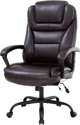 Miniatura 8 de Silla de oficina grande y alta, silla de escritorio de 500 libras, asiento ancho, giratorio negro, silla de computadora de piel sintética, silla