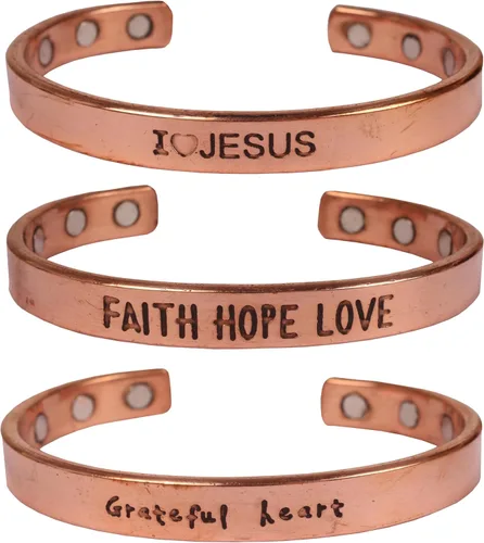 Miniatura 33 de Pulseras de cobre Touchstone regalo para hombres y mujeres joyería magnética 100% pura y sólida ajustable juego de pulseras hechas a mano