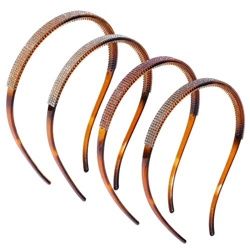 Miniatura 18 de Diademas con pedrería para mujeres y niñas, 4 piezas de diadema brillante de cristal antideslizante, diadema de cabello de pedrería sólida