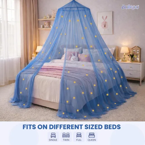 Miniatura 2 de Dosel de Cama Azul, Dosel de Cama Azul con Estrellas que Brillan en la Oscuridad para Niñas, Niños, Niñas y Bebés, Red para Cubrir la Cuna, Niño