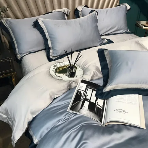 Miniatura 4 de Home Textile Spring and Summer Style Lenzing Tencel Embroidery Four-Piece Solid Color Quilt Cover Silky Cool Bedding