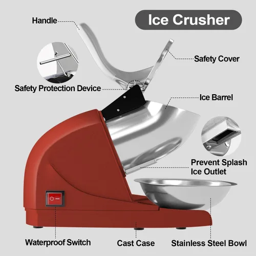 Miniatura 7 de Máquina de Hielo Raspado 380w Máquina de Cono de Nieve 3 Cuchillas de Acero Inoxidable Afeitadora de Hielo Eléctrica Trituradora de Hielo 127kg/hora