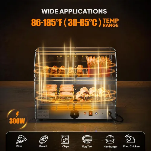 Miniatura 2 de ROVSUN Calentador de alimentos de 2 niveles, calentador de pizza, calentador de alimentos con iluminación LED, puertas delanteras y traseras, caja