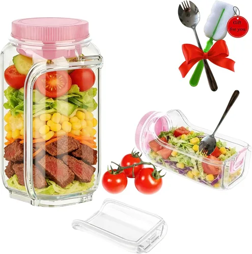 Recipiente de ensalada con apertura lateral para oficina, viajes, gimnasio y picnic con aderezo y tapa, recipiente de ensalada a prueba de fugas