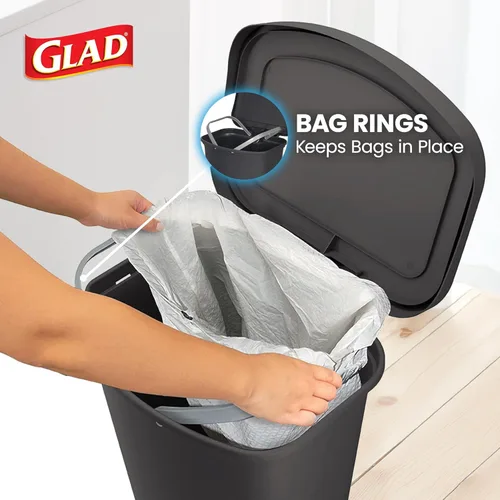 Miniatura 5 de Glad Paquete de 2 botes de basura de 13 galones, cubos de basura de plástico para cocina con protección contra olores de tapa, manos libres